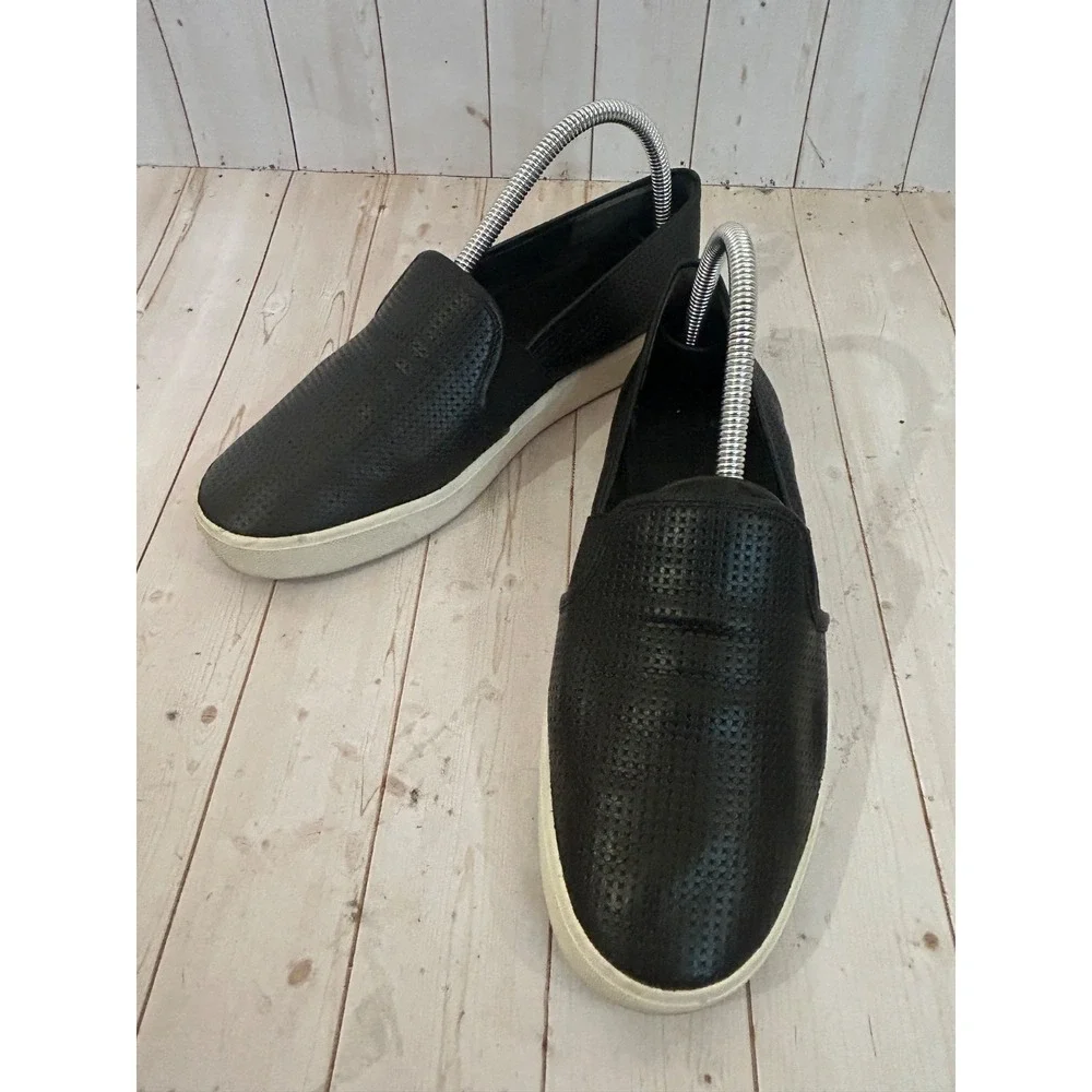 Vince Womens Blair Slip On Sneaker Perforated Black Leather Casual Loafers 9.5 M